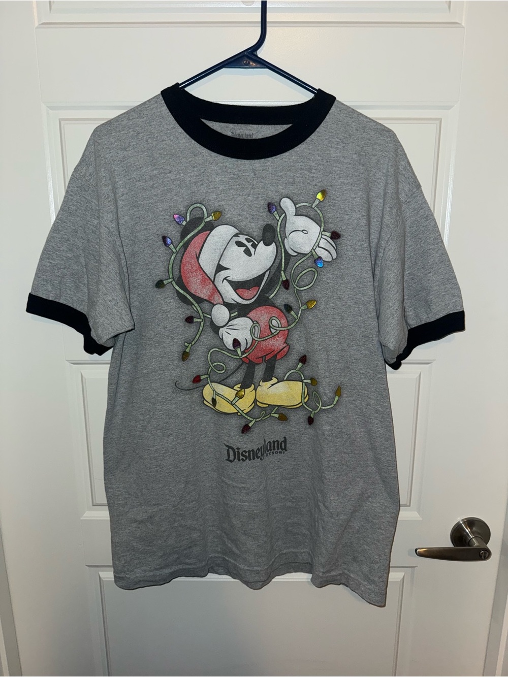Disney Grey Mickey Mouse Holiday Ringer Tee with Black Trim